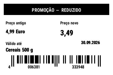 Prévia de Etiqueta de promoção/preço especial