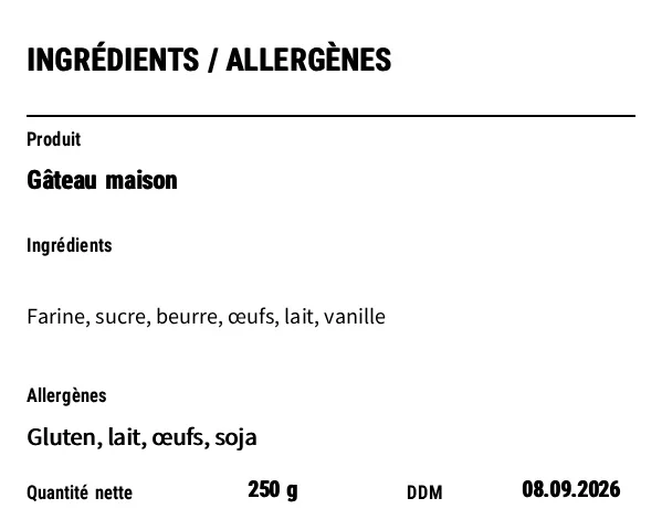 Aperçu de Étiquette allergènes / ingrédients