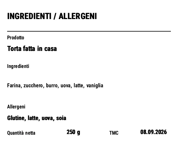 Anteprima di Etichetta allergeni/ingredienti