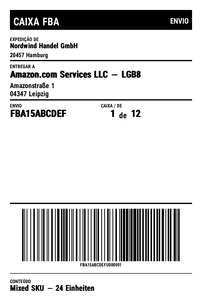Prévia de Etiqueta de caixa Amazon FBA