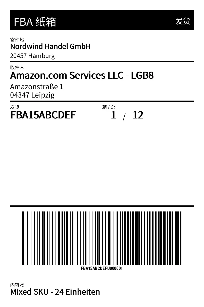 预览：Amazon FBA 装箱标签