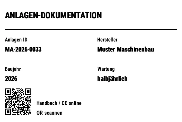 Vorschau von Anlagen-/Dokumentations-Etikett mit QR