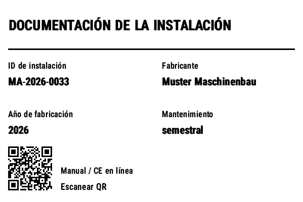 Vista previa de Etiqueta de instalación/documentación con QR