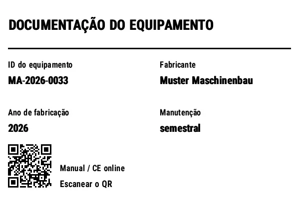 Prévia de Etiqueta de equipamento/documentação com QR