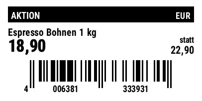 Vorschau von Preisschild mit Barcode und Streichpreis