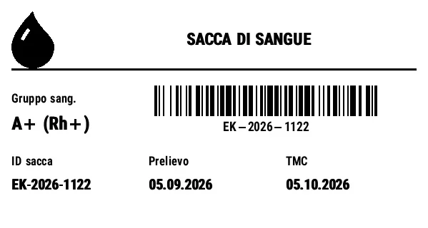 Anteprima di Etichetta per sacca di sangue