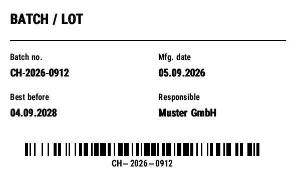 Preview of Batch / Lot Label