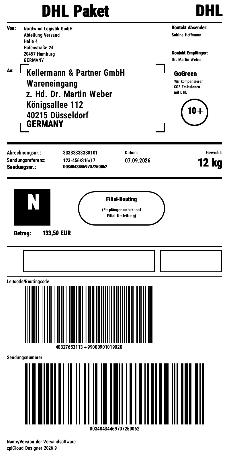 Vorlage DHL-Paketetikett