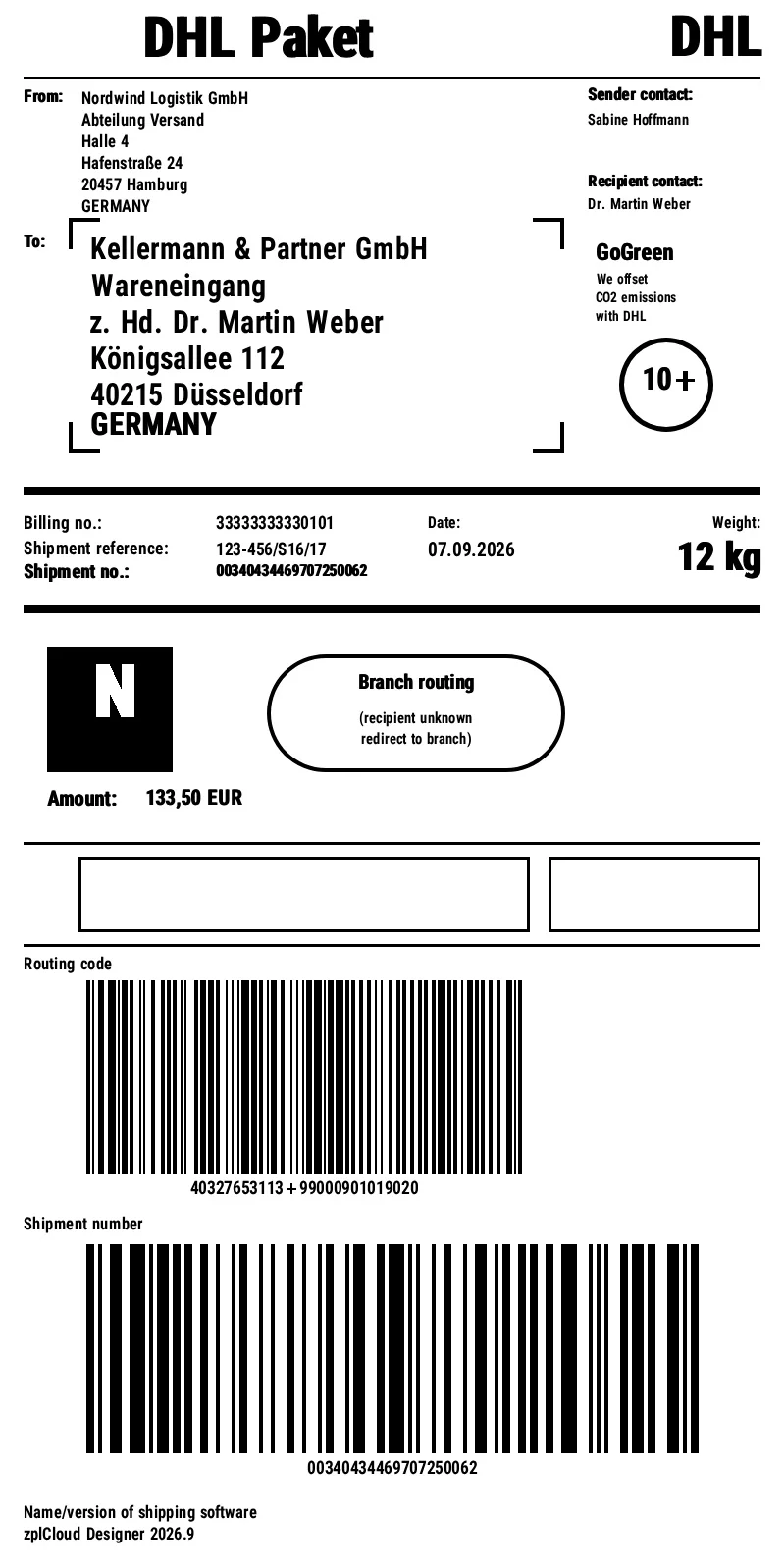 DHL parcel label template