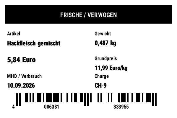 Vorschau von Frische-/Gewicht-Etikett
