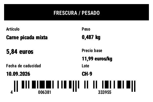 Vista previa de Etiqueta de frescura y peso