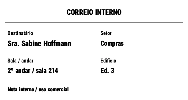 Prévia de Etiqueta de correio interno