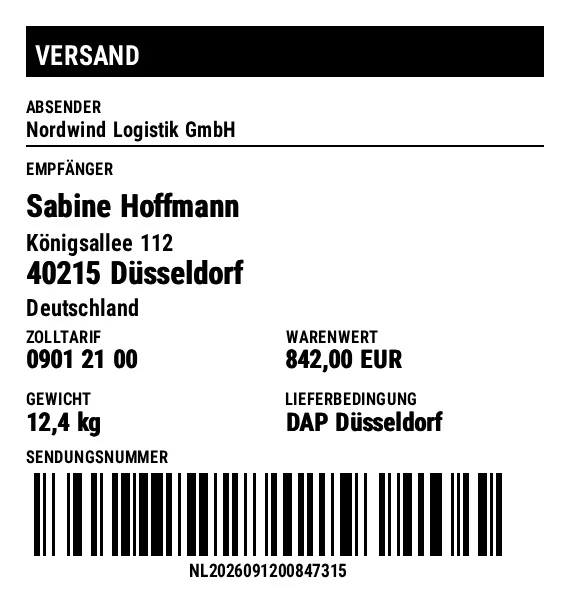 Vorschau von Internationales Versandetikett