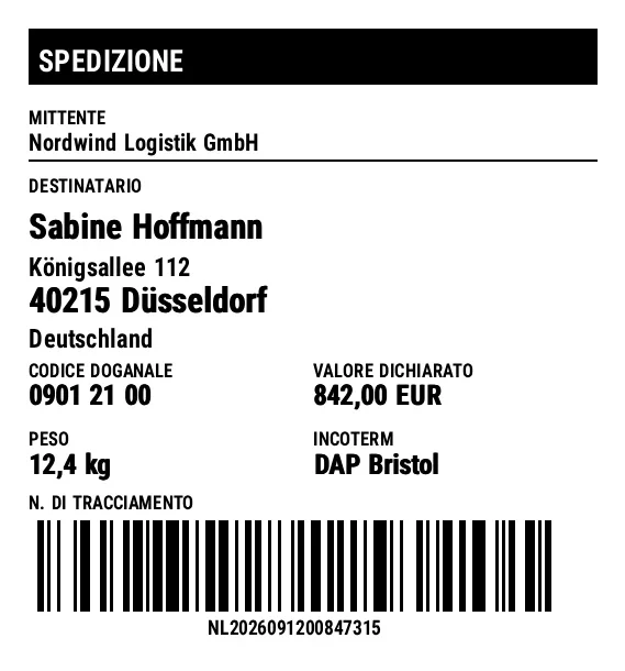 Anteprima di Spedizione internazionale