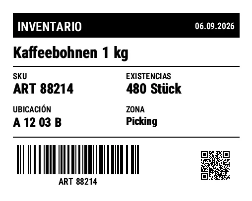 Vista previa de Etiqueta de inventario