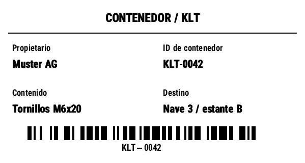 Vista previa de Etiqueta para contenedor KLT/reutilizable