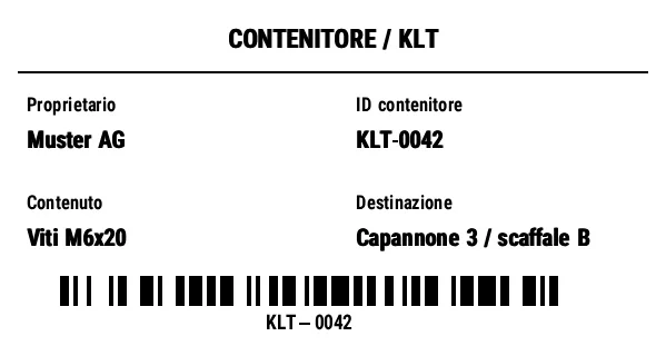 Anteprima di Etichetta per contenitori riutilizzabili (KLT)