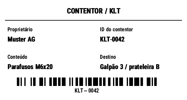 Prévia de Etiqueta de contentor retornável (KLT)