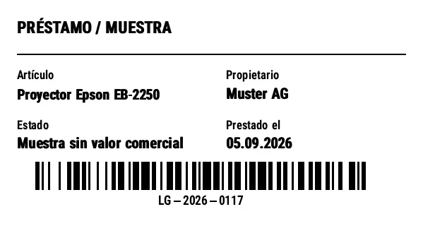 Vista previa de Etiqueta de préstamo / muestra