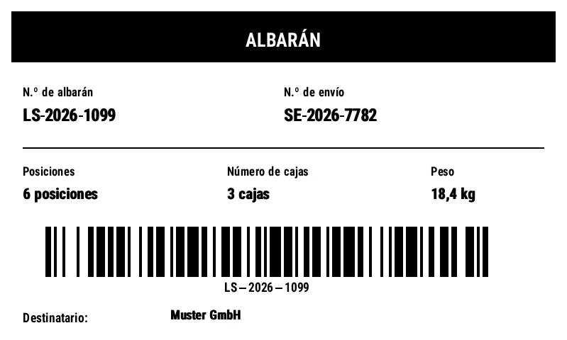 Vista previa de Etiqueta exterior de albarán (packing slip)
