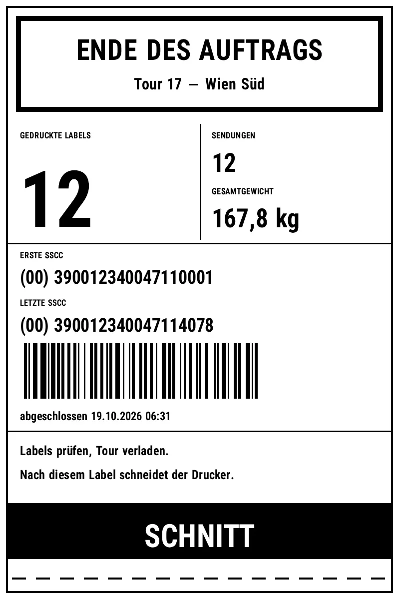 Vorschau von Logistik: Ende-Label mit Summen und Schnitt