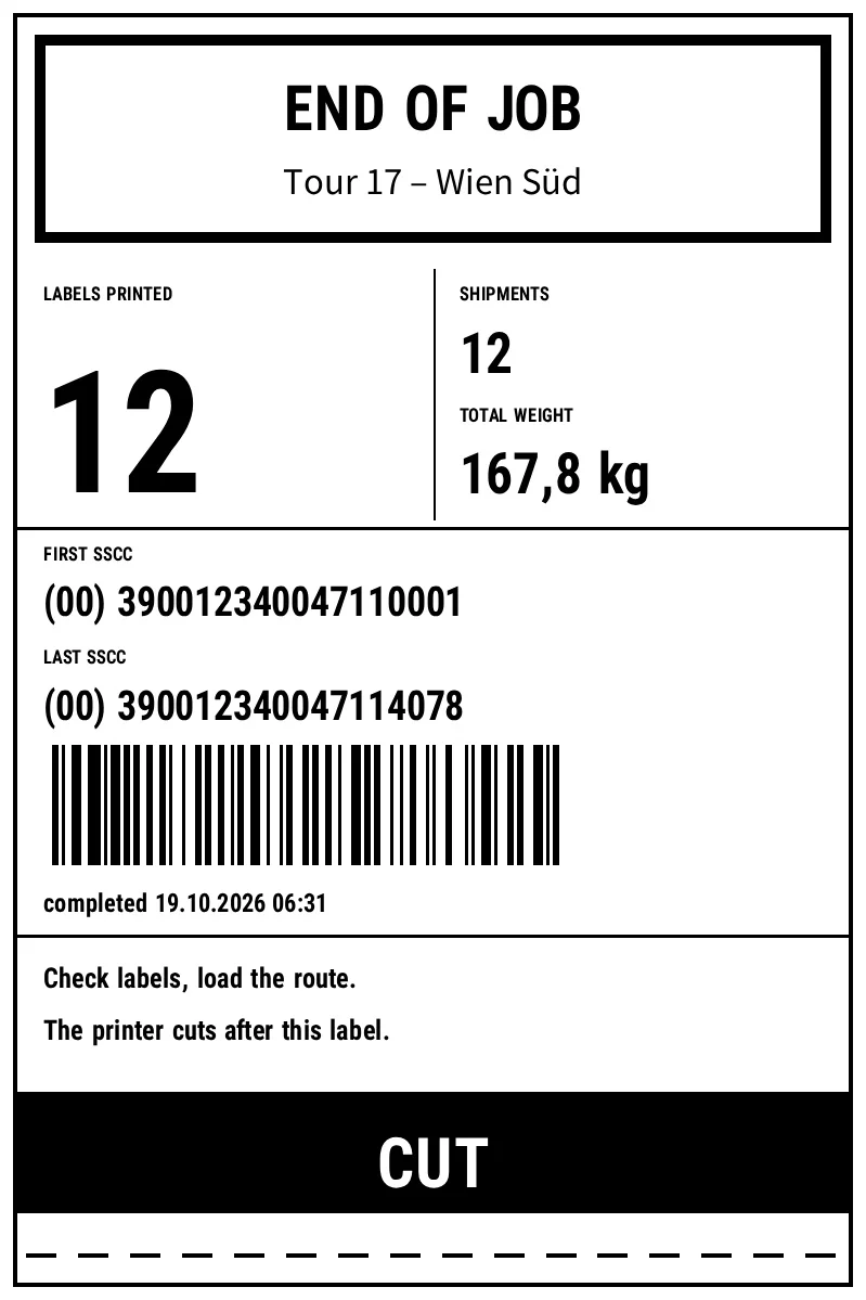 Preview of Logistics: End Label with Totals and Cut