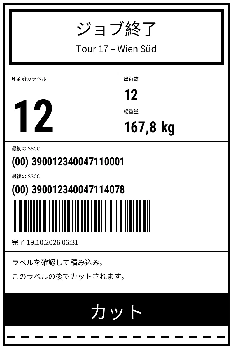 プレビュー: 物流：合計とカット位置付きの終了ラベル