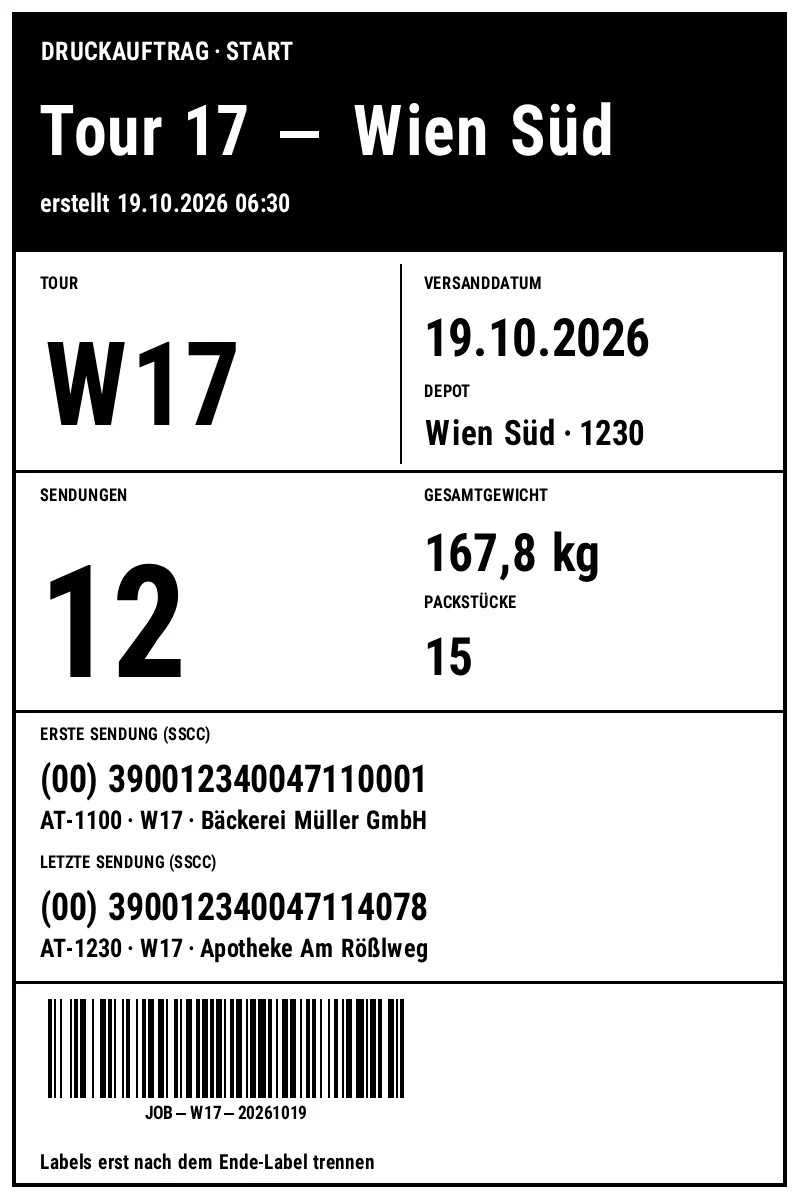Vorschau von Logistik: Start-Label für den Druckauftrag