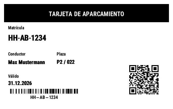 Vista previa de Tarjeta de aparcamiento