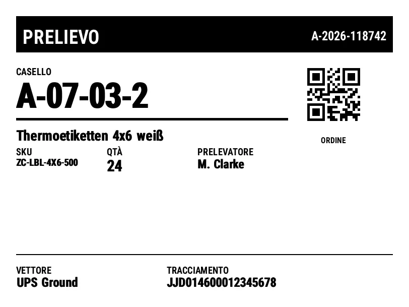 Anteprima di Etichetta di prelievo