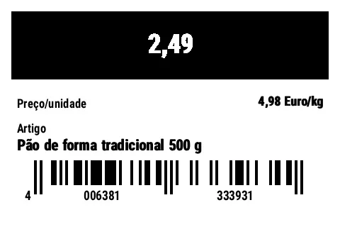 Prévia de Etiqueta de preço de gôndola
