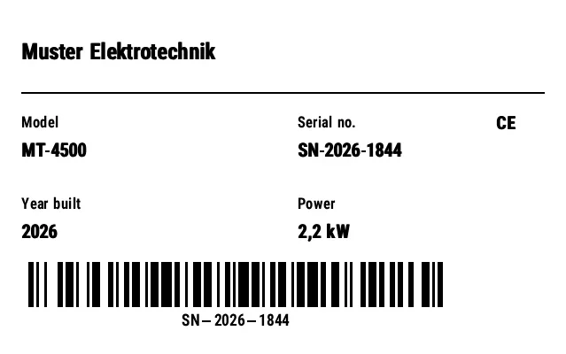 Preview of Serial Number Label / Nameplate