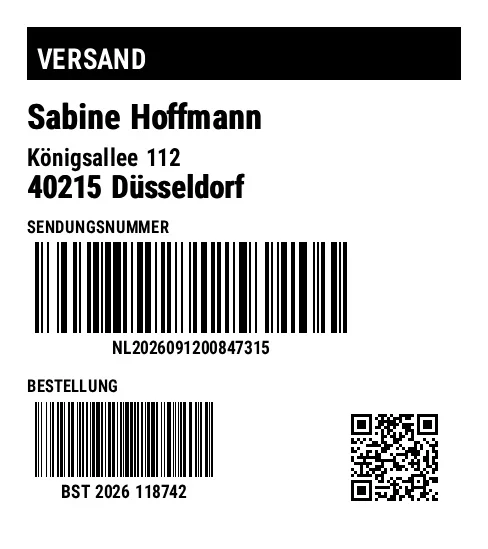 Vorschau von Versandetikett mit mehreren Barcodes