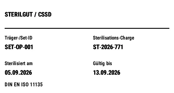 Vorschau von Sterilgut-/Instrumentenetikett (CSSD)