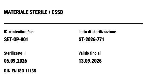 Anteprima di Etichetta materiale sterile/strumenti (CSSD)