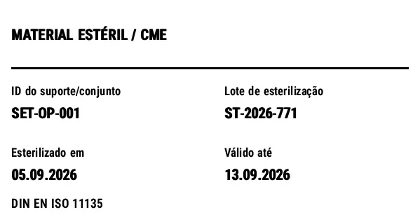 Prévia de Etiqueta de material estéril/instrumentos (CME)