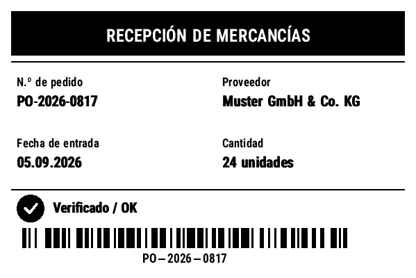 Vista previa de Etiqueta de recepción de mercancías