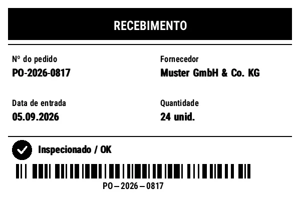 Prévia de Etiqueta de recebimento de mercadorias